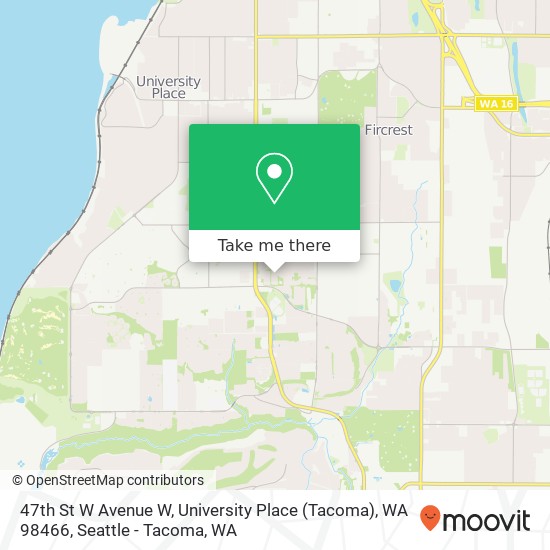 Mapa de 47th St W Avenue W, University Place (Tacoma), WA 98466