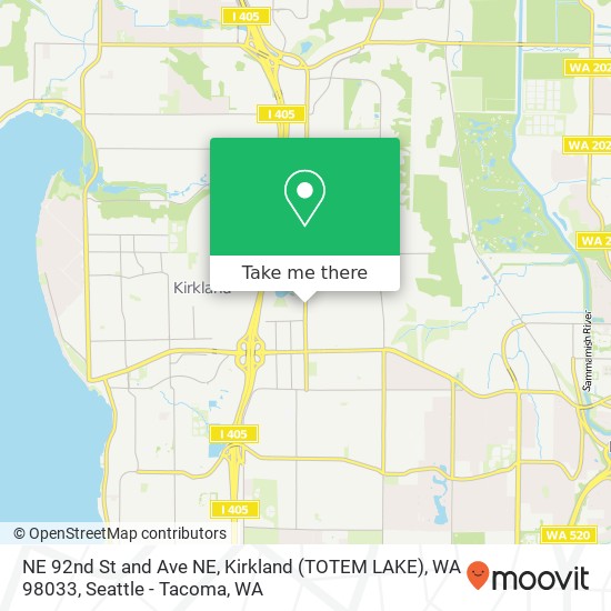 Mapa de NE 92nd St and Ave NE, Kirkland (TOTEM LAKE), WA 98033