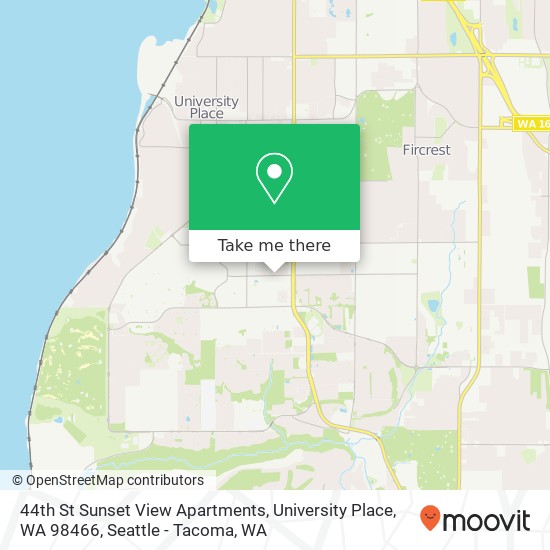 Mapa de 44th St Sunset View Apartments, University Place, WA 98466