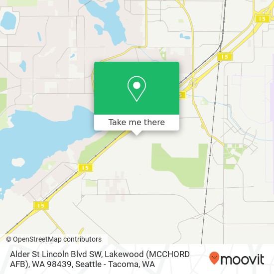 Mapa de Alder St Lincoln Blvd SW, Lakewood (MCCHORD AFB), WA 98439