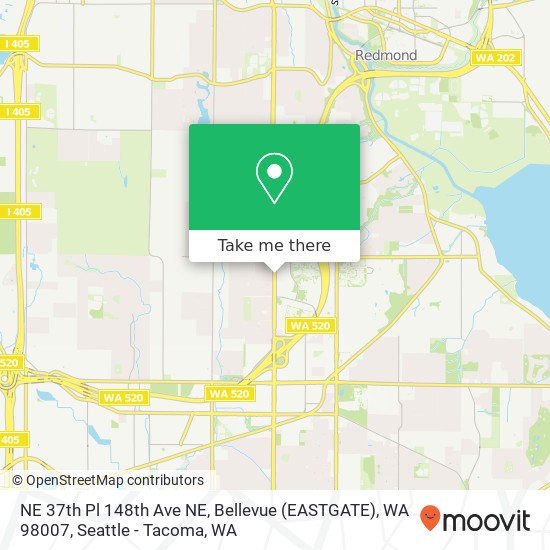 NE 37th Pl 148th Ave NE, Bellevue (EASTGATE), WA 98007 map