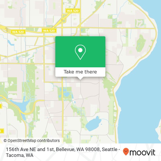 Mapa de 156th Ave NE and 1st, Bellevue, WA 98008