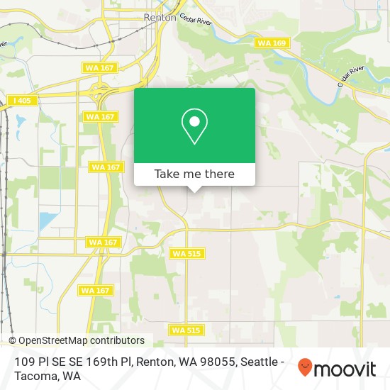 Mapa de 109 Pl SE SE 169th Pl, Renton, WA 98055