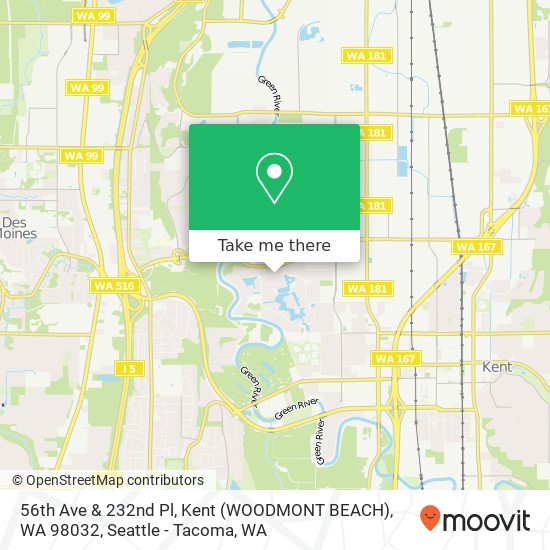 Mapa de 56th Ave & 232nd Pl, Kent (WOODMONT BEACH), WA 98032