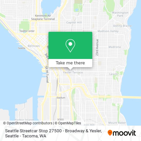 Mapa de Seattle Streetcar Stop 27500 - Broadway & Yesler