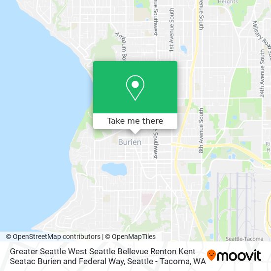 Greater Seattle West Seattle Bellevue Renton Kent Seatac Burien and Federal Way map