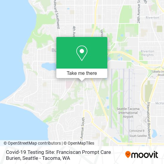 Mapa de Covid-19 Testing Site: Franciscan Prompt Care Burien