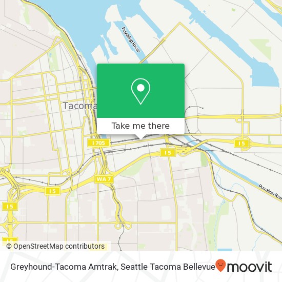 Mapa de Greyhound-Tacoma Amtrak