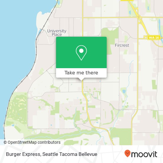 Mapa de Burger Express, 4324 Bridgeport Way W University Place, WA 98466