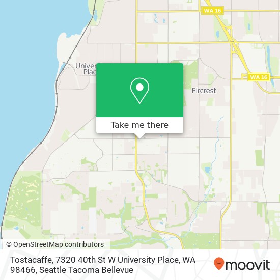 Mapa de Tostacaffe, 7320 40th St W University Place, WA 98466