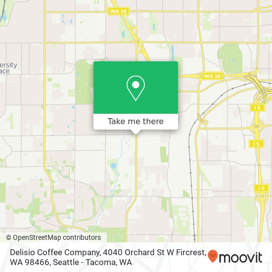 Mapa de Delisio Coffee Company, 4040 Orchard St W Fircrest, WA 98466