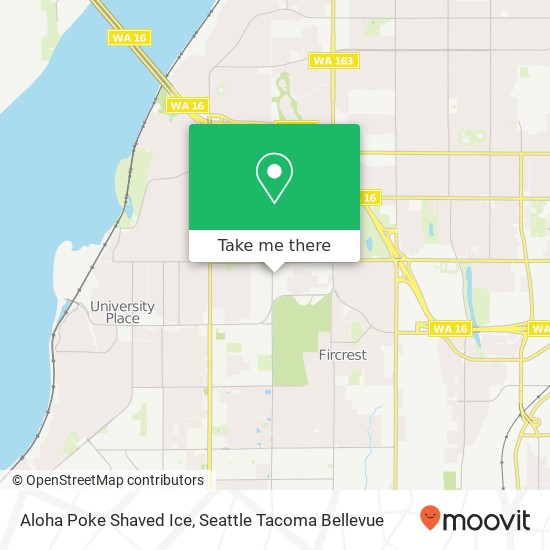 Mapa de Aloha Poke Shaved Ice, 2101 Mildred St W Fircrest, WA 98466