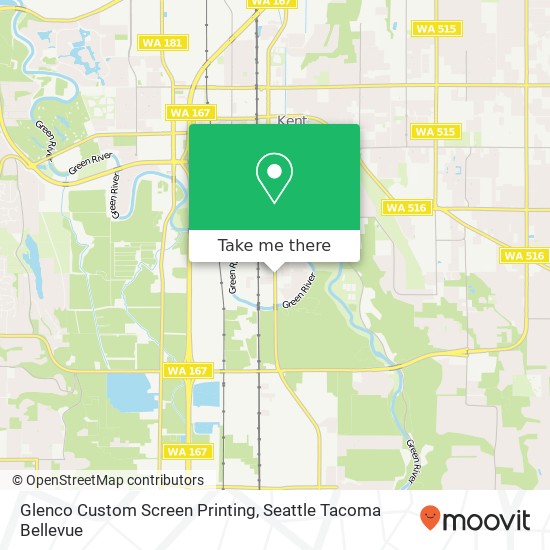 Mapa de Glenco Custom Screen Printing, 1621 Central Ave S Kent, WA 98032