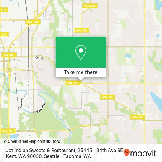 Mapa de Jot Indian Sweets & Restaurant, 25445 104th Ave SE Kent, WA 98030