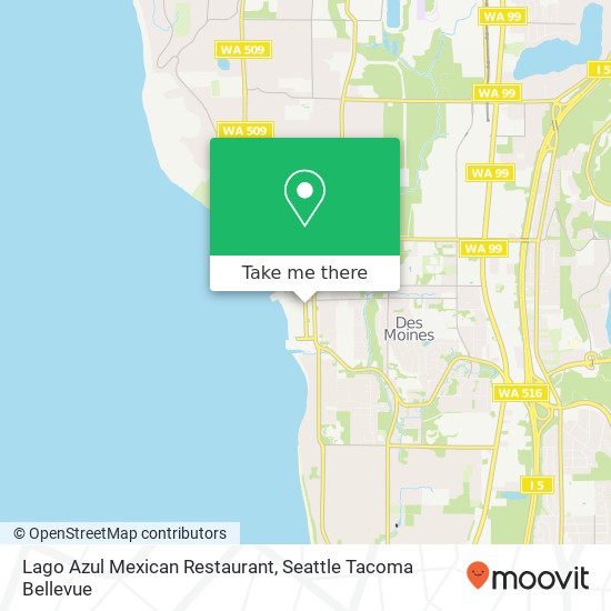 Mapa de Lago Azul Mexican Restaurant, 22308 7th Ave S Des Moines, WA 98198