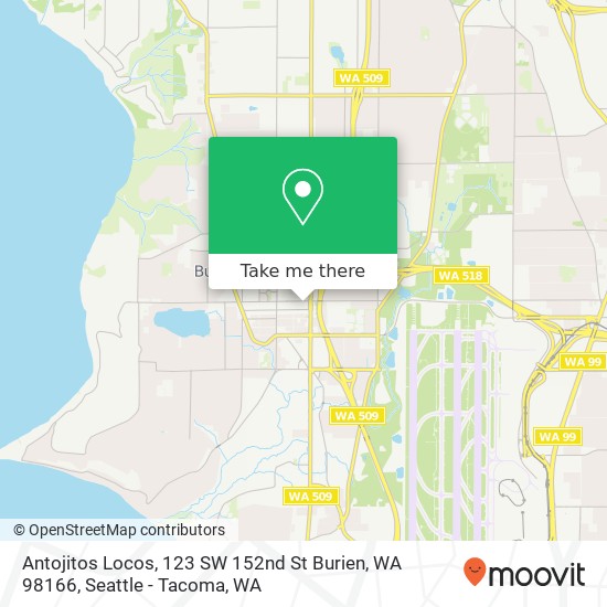 Mapa de Antojitos Locos, 123 SW 152nd St Burien, WA 98166