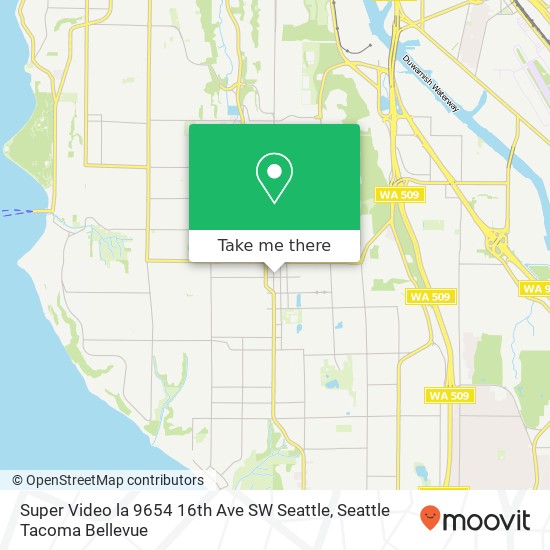 Mapa de Super Video la 9654 16th Ave SW Seattle, 9654 16th Ave SW Seattle, WA 98106