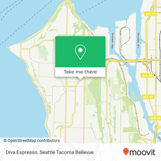 Mapa de Diva Espresso, 4480 Fauntleroy Way SW Seattle, WA 98126