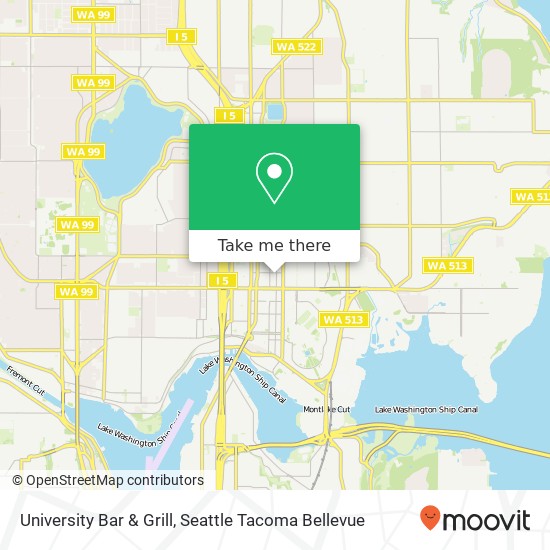 Mapa de University Bar & Grill, 4553 University Way NE Seattle, WA 98105