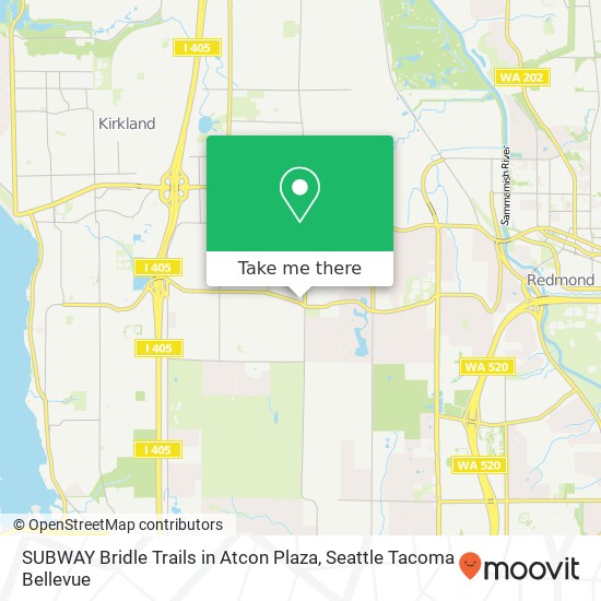 Mapa de SUBWAY Bridle Trails in Atcon Plaza, 13110 NE 70th Pl Kirkland, WA 98033
