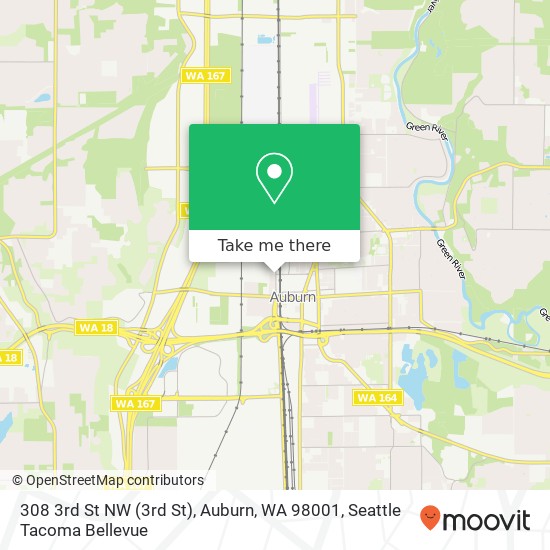 Mapa de 308 3rd St NW (3rd St), Auburn, WA 98001