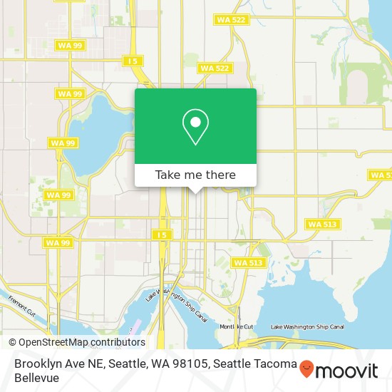 Mapa de Brooklyn Ave NE, Seattle, WA 98105