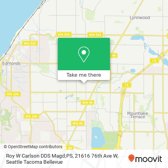 Mapa de Roy W Carlson DDS Magd;PS, 21616 76th Ave W