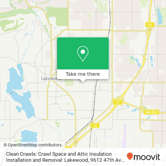 Mapa de Clean Crawls: Crawl Space and Attic Insulation Installation and Removal: Lakewood, 9612 47th Ave SW