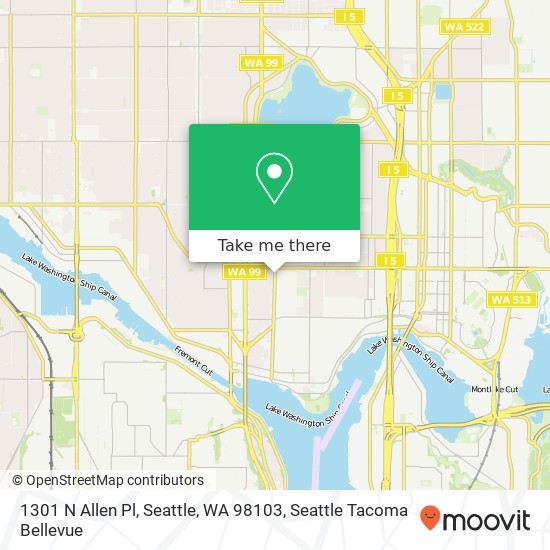 Mapa de 1301 N Allen Pl, Seattle, WA 98103