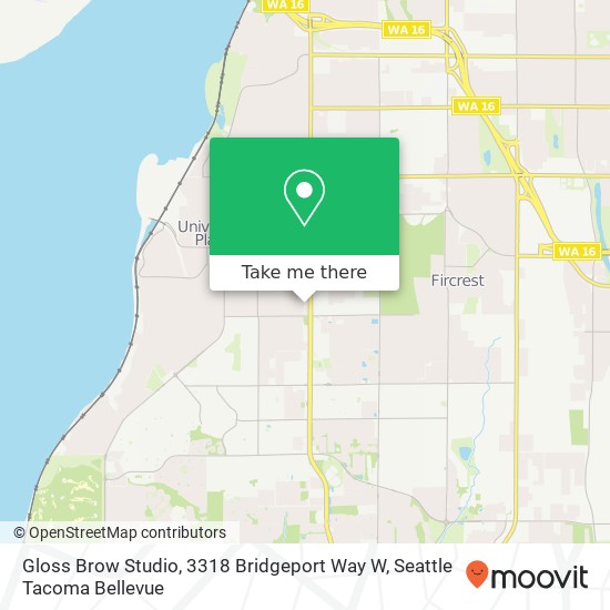 Mapa de Gloss Brow Studio, 3318 Bridgeport Way W