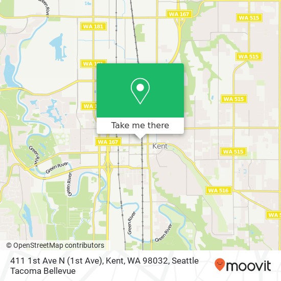 Mapa de 411 1st Ave N (1st Ave), Kent, WA 98032