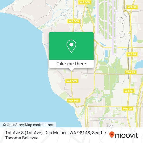 Mapa de 1st Ave S (1st Ave), Des Moines, WA 98148