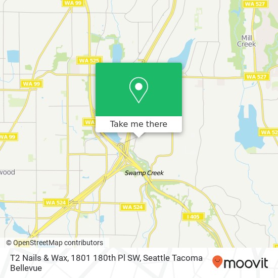 Mapa de T2 Nails & Wax, 1801 180th Pl SW