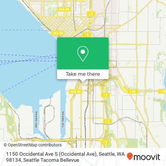 Mapa de 1150 Occidental Ave S (Occidental Ave), Seattle, WA 98134