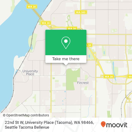 Mapa de 22nd St W, University Place (Tacoma), WA 98466