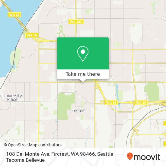 Mapa de 108 Del Monte Ave, Fircrest, WA 98466