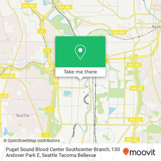 Puget Sound Blood Center Southcenter Branch, 130 Andover Park E map