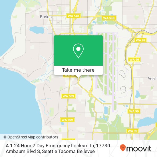 Mapa de A 1 24 Hour 7 Day Emergency Locksmith, 17730 Ambaum Blvd S