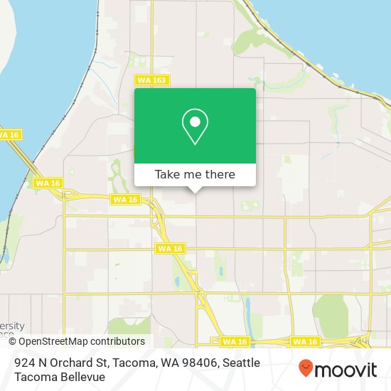 Mapa de 924 N Orchard St, Tacoma, WA 98406