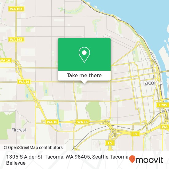 Mapa de 1305 S Alder St, Tacoma, WA 98405