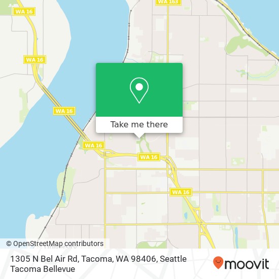 Mapa de 1305 N Bel Air Rd, Tacoma, WA 98406