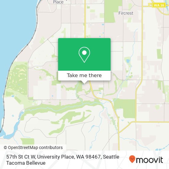 Mapa de 57th St Ct W, University Place, WA 98467