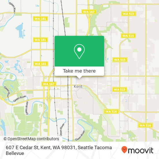 Mapa de 607 E Cedar St, Kent, WA 98031