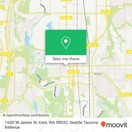 Mapa de 1600 W James St, Kent, WA 98032