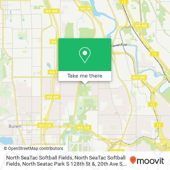 Mapa de North SeaTac Softball Fields, North SeaTac Softball Fields, North Seatac Park S 128th St &, 20th Ave S, Seattle, WA 98168, United