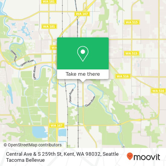 Mapa de Central Ave & S 259th St, Kent, WA 98032