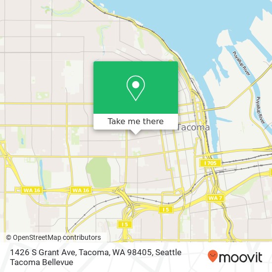 Mapa de 1426 S Grant Ave, Tacoma, WA 98405