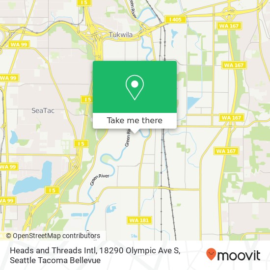 Mapa de Heads and Threads Intl, 18290 Olympic Ave S