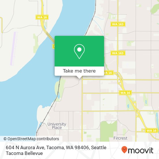 Mapa de 604 N Aurora Ave, Tacoma, WA 98406