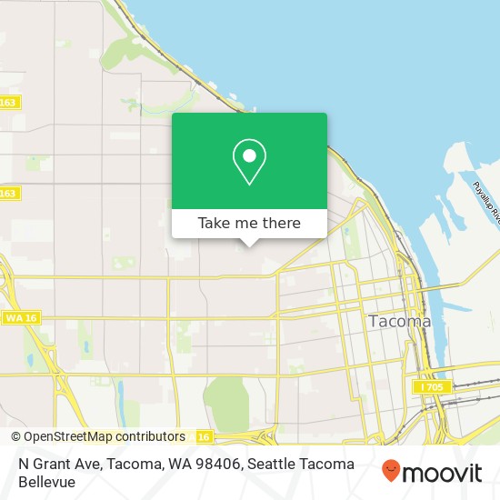 Mapa de N Grant Ave, Tacoma, WA 98406